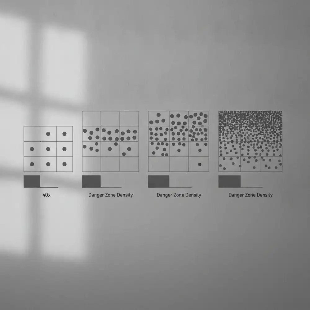 Chart depicting the expanding grid sizes and corresponding danger zone density