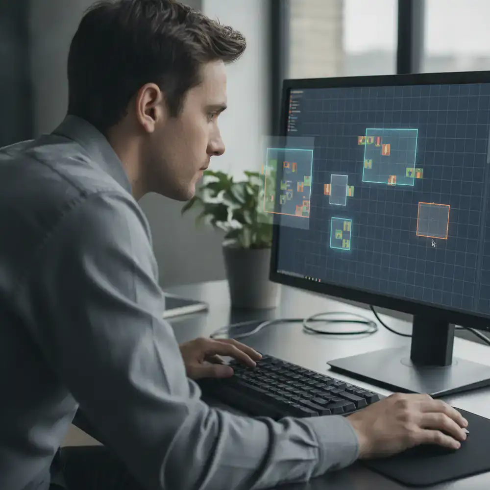 A developer reviewing a submitted puzzle grid screenshot with highlighted coordinate areas